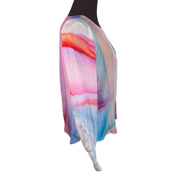 APNY Sustainable Fabric Boho 70s Hippie Rainbow Modern Blouse S Artsy Top New - Picture 5 of 12